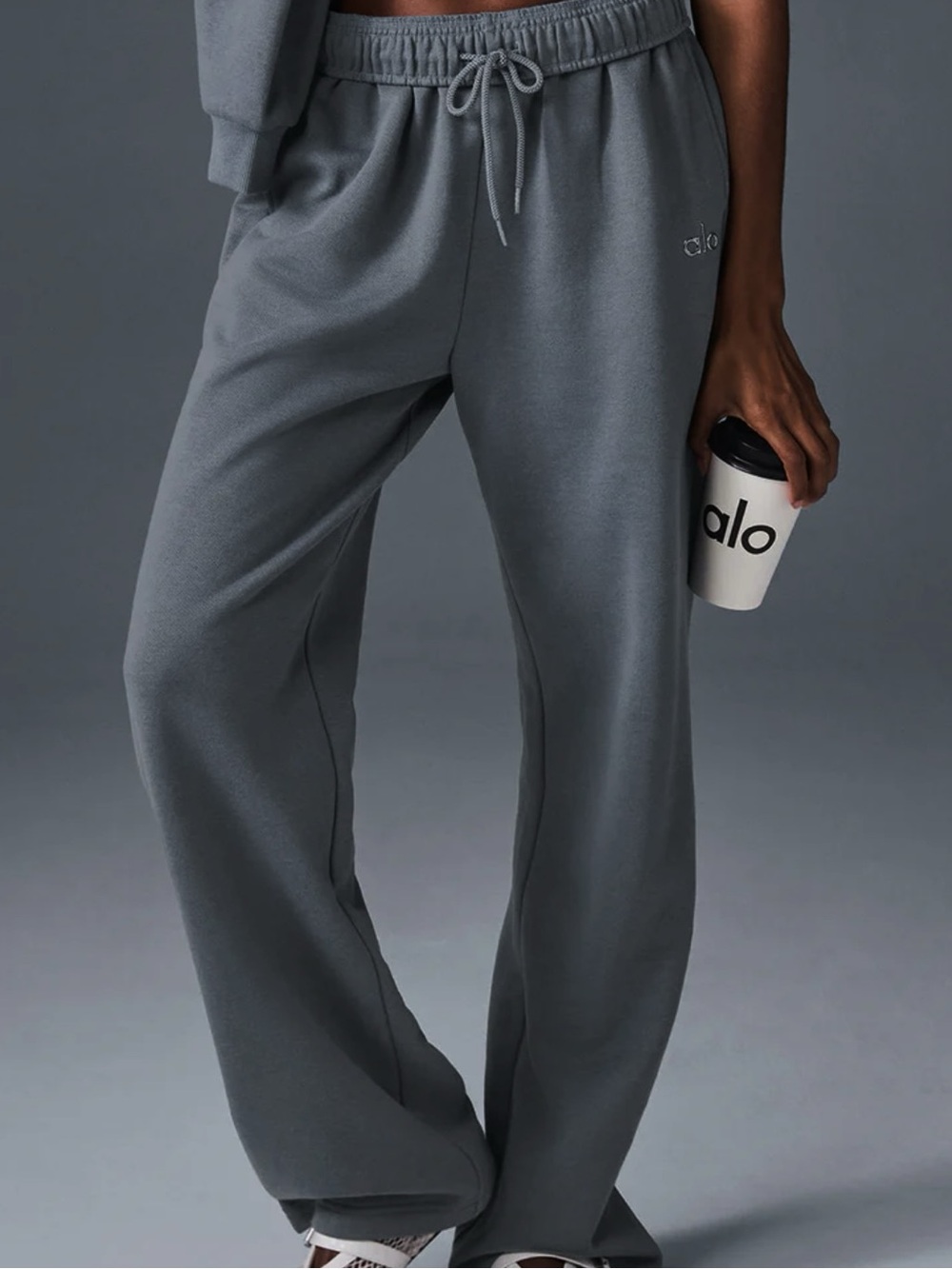 Alo Pants Womens S Gray Accolade Sweatpant Fleece Straight Leg Elastic Waist